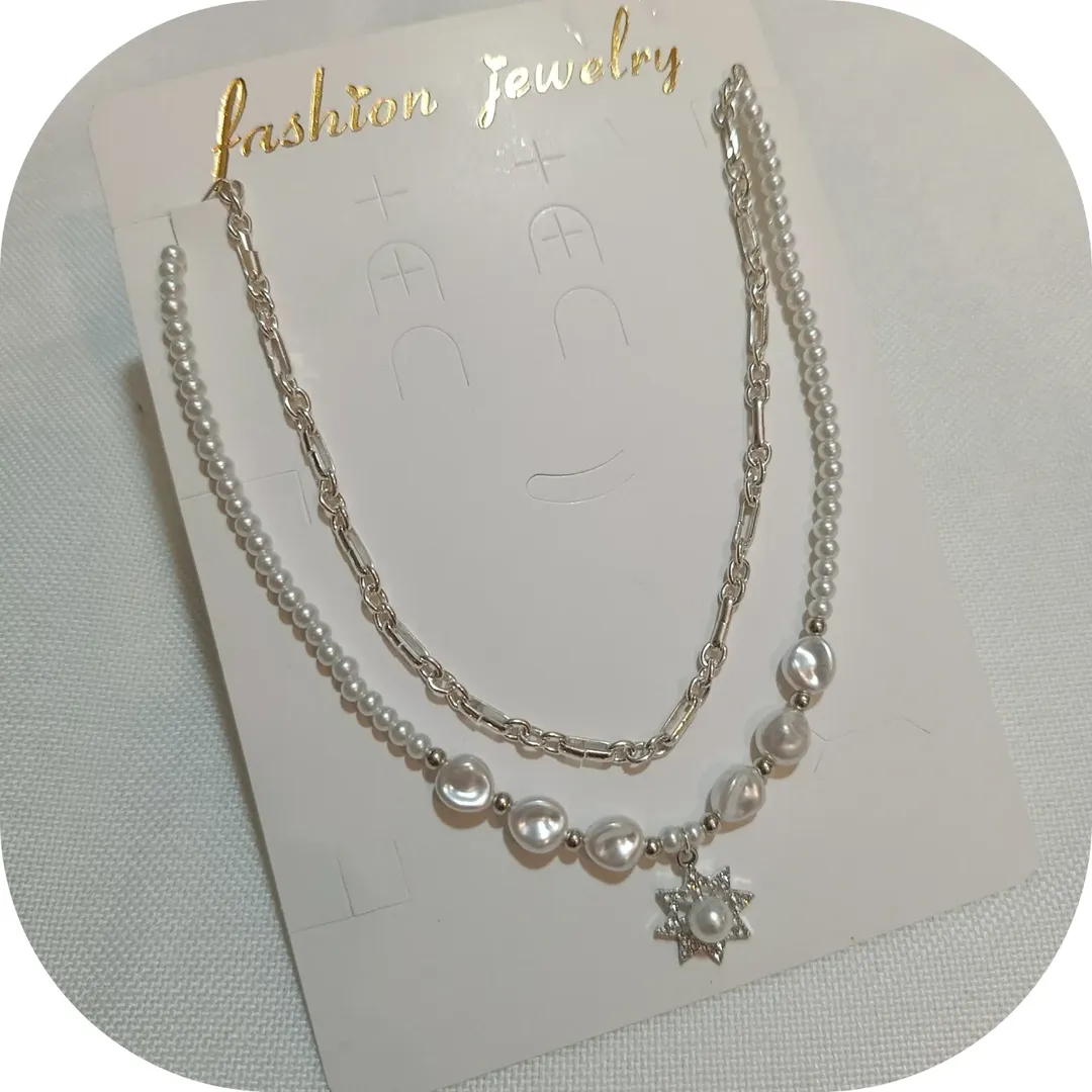 گردنبند مروارید دفرمه  و منجوقی دستساز