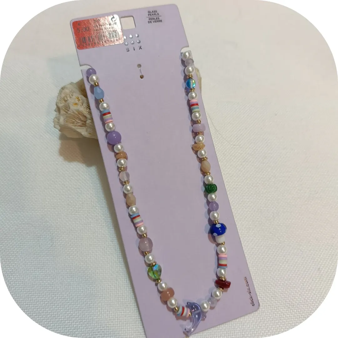 گردنبند و دستبند مروارید و مهره رنگی برند six